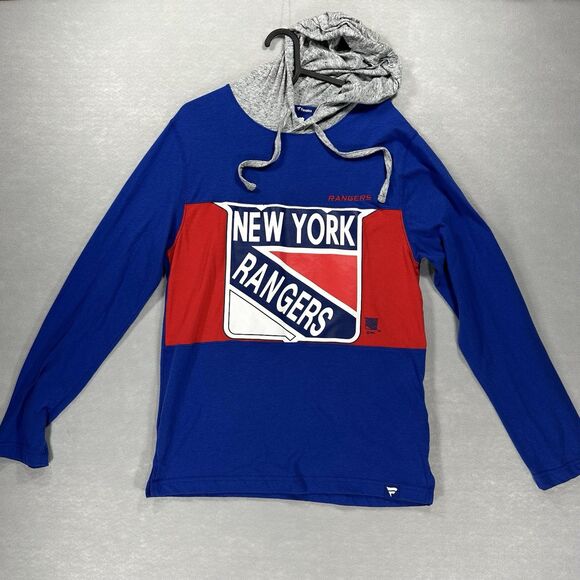 New York Rangers Fanatics Medium NHL Hockey Hooded Long Sleeve Shirt Men’s M - Picture 2 of 9